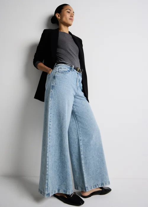 Light Wash Palazzo Wide Leg Jeans - 12/L31 Image 1