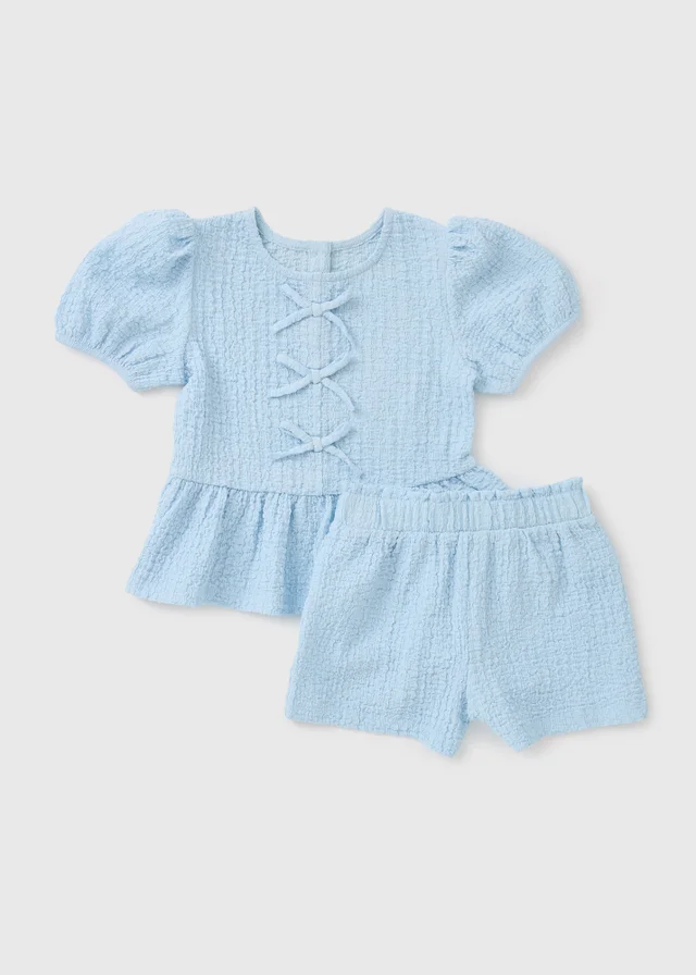 Girls Blue Crinkle Blue Top & Short Set (1-7yrs)