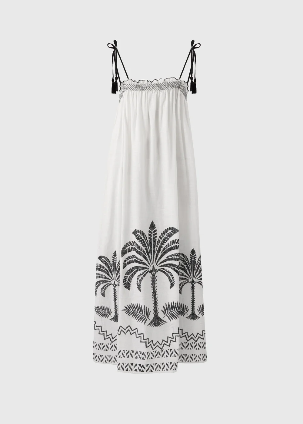 White Palm Tree Shirred Beach Dress - M Image 3