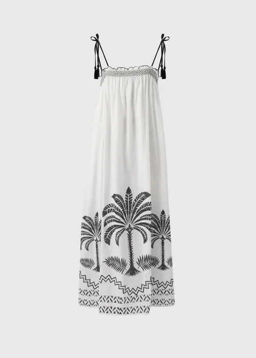 White Palm Tree Shirred Beach Dress - XS | Matalan White Palm Tree Shirred Beach Dress - XS | Matalan