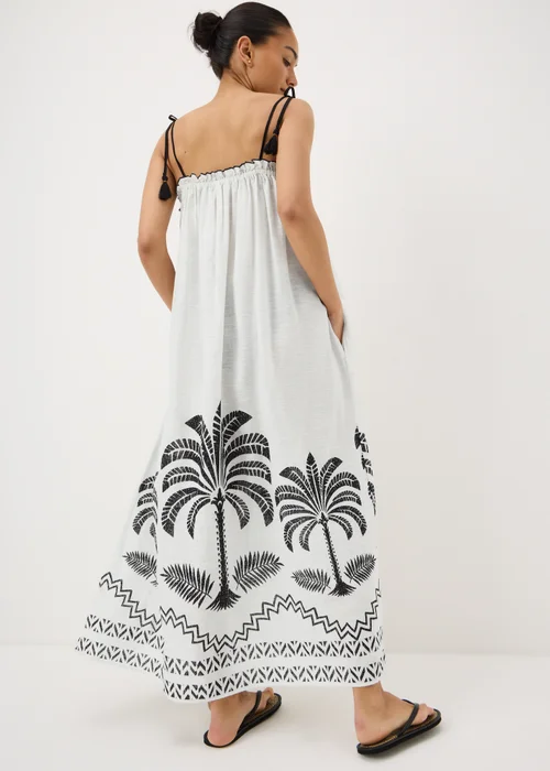 White Palm Tree Shirred Beach Dress - M Image 2