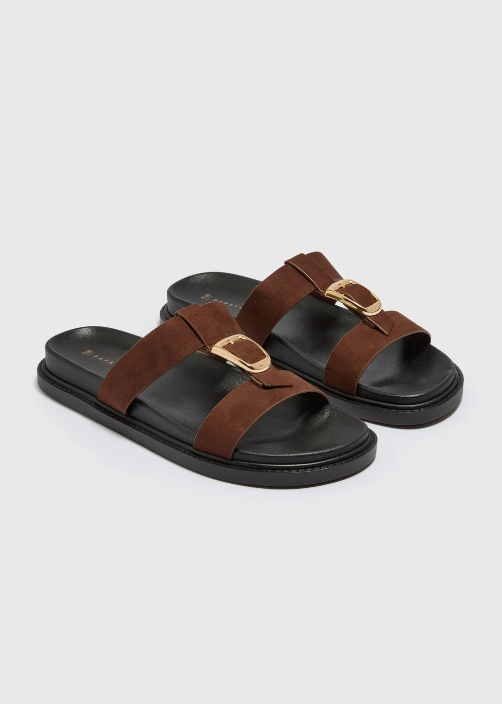 Chocolate Brown T Bar Buckle Footbed Sandals - 3 Image 1