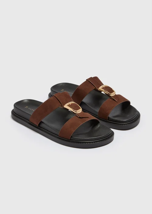 Chocolate Brown T Bar Buckle Footbed Sandals - 3 Image 1