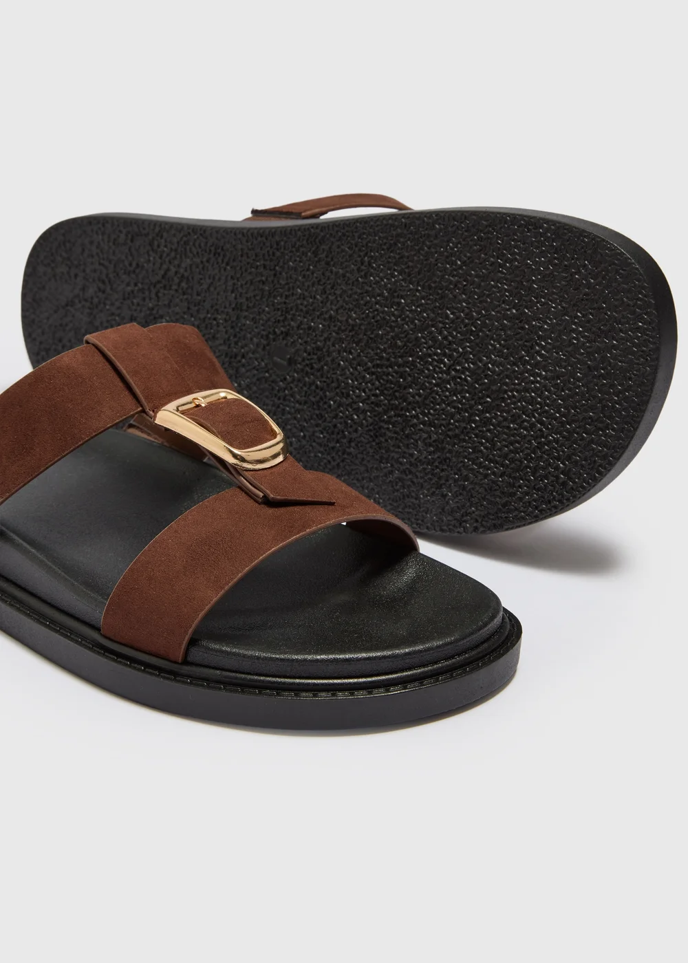 Chocolate Brown T Bar Buckle Footbed Sandals - 3 Image 2
