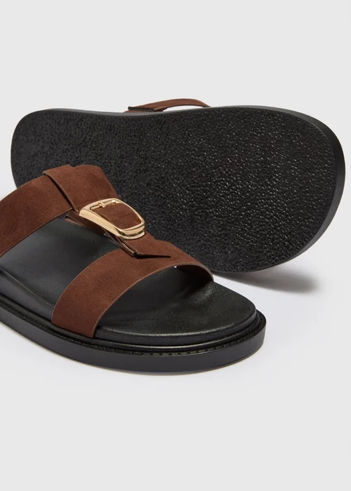 Chocolate Brown T Bar Buckle Footbed Sandals - 3 Image 2