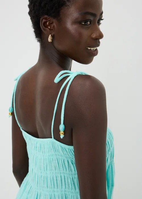 Aqua Blue Crinkle Midi Beach Dress - XS Image 2