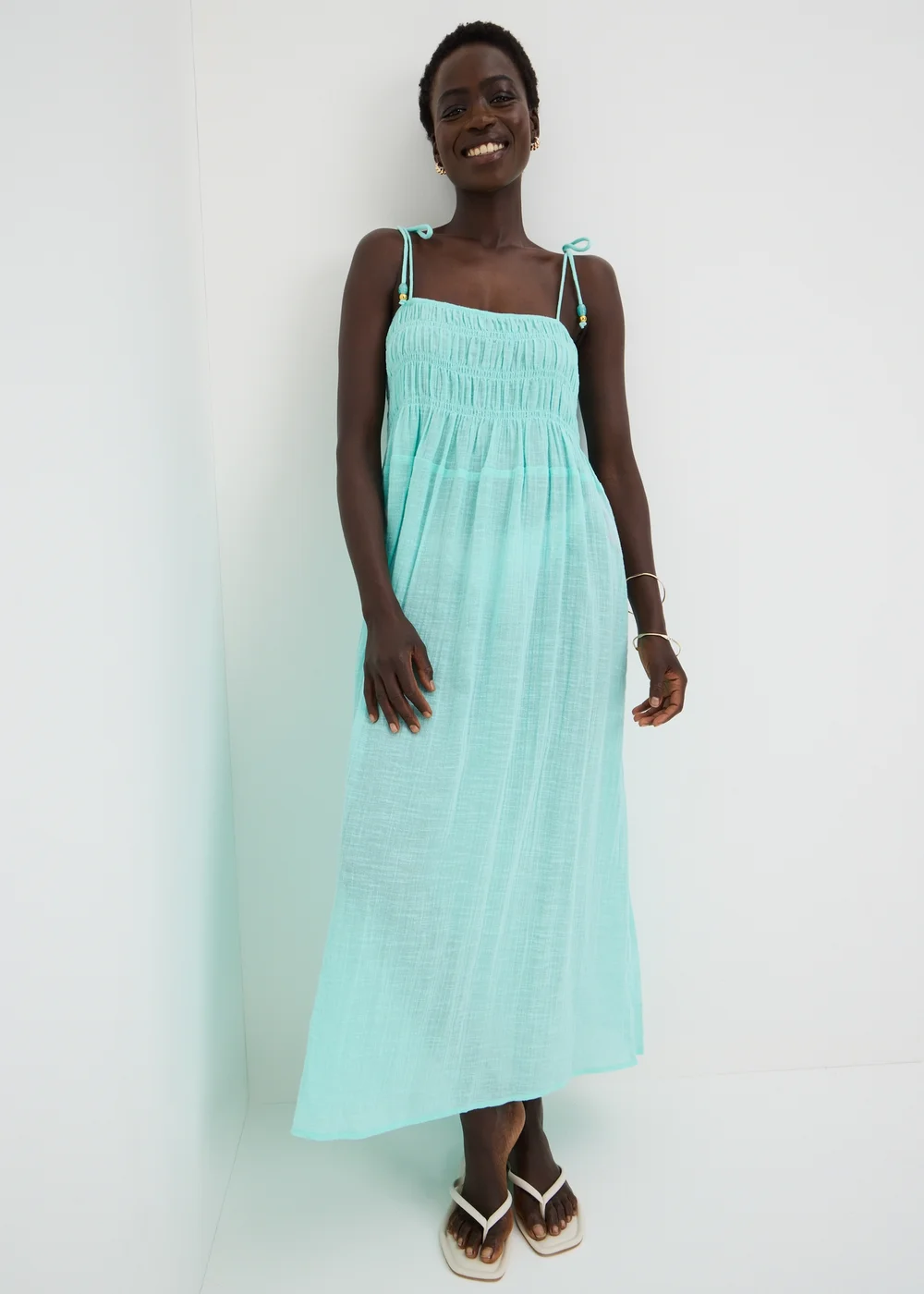 Aqua Blue Crinkle Midi Beach Dress - XS | Matalan Aqua Blue Crinkle Midi Beach Dress - XS | Matalan