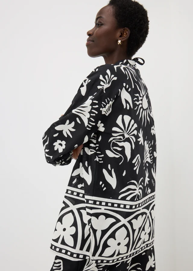 Black Monochrome Border Print Co Ord Shirt