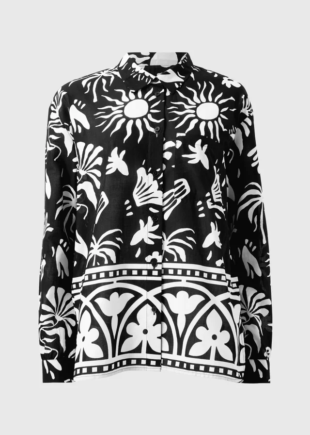 Black Monochrome Border Print Co Ord Shirt