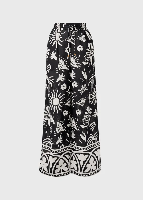 Black & White Border Print Co Ord Beach Trousers - M Image 3