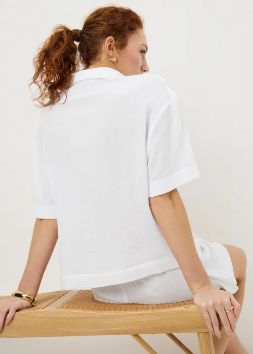 White Double Cloth Co Ord Beach Shirt - XL Image 3
