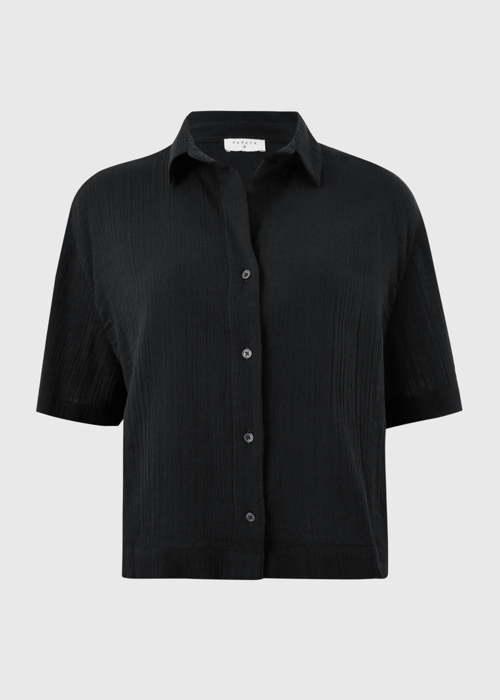 Black Double Cloth Co Ord Beach Shirt - M Image 3