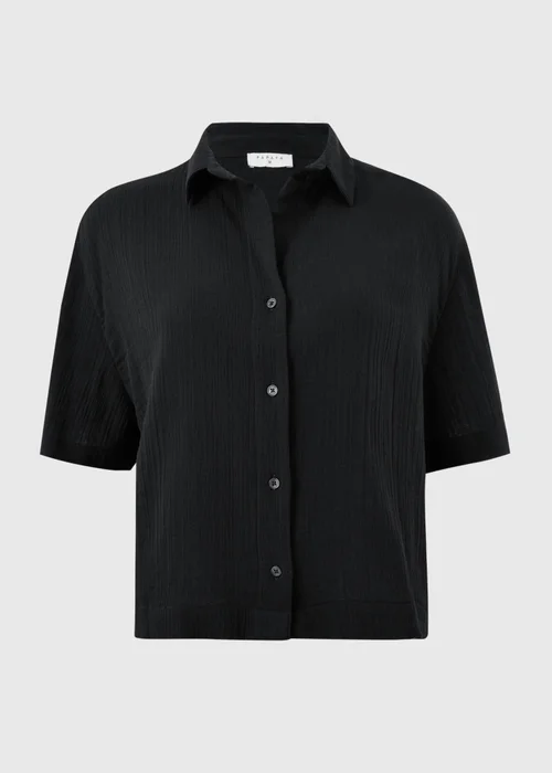 Black Double Cloth Co Ord Beach Shirt - M Image 3