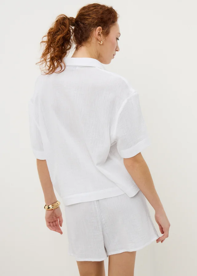White Double Cloth Co Ord Beach Shorts