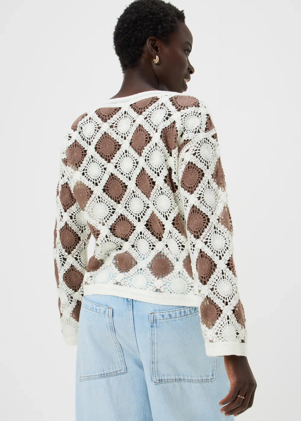 Chocolate Brown Crochet Patchwork Jumper - XS Image 1