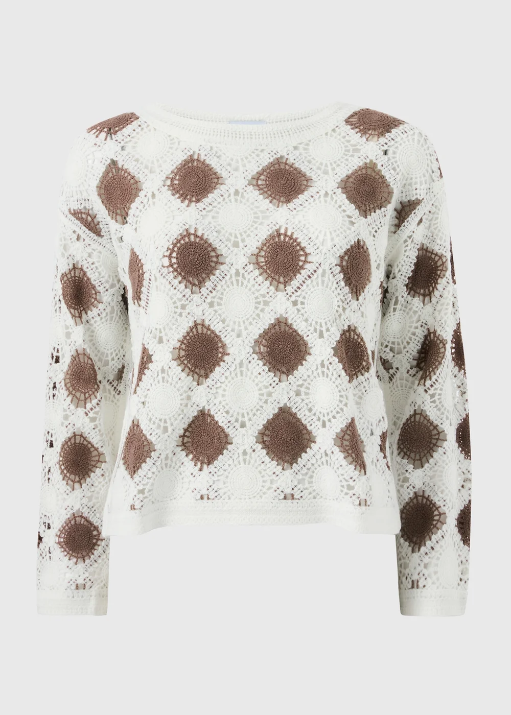Chocolate Brown Crochet Patchwork Jumper - XS Image 2