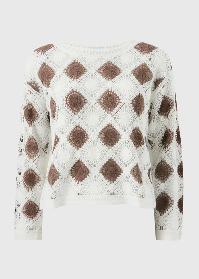 Chocolate Brown Crochet Patchwork Jumper