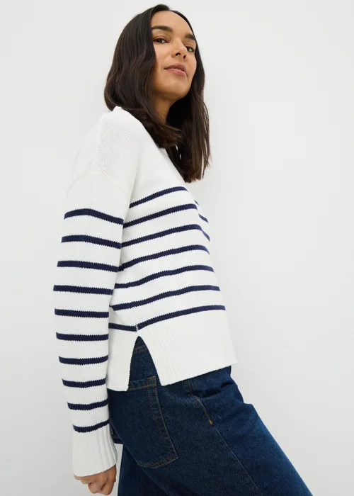 Navy Stripe Rib Hem Jumper - XS Image 1