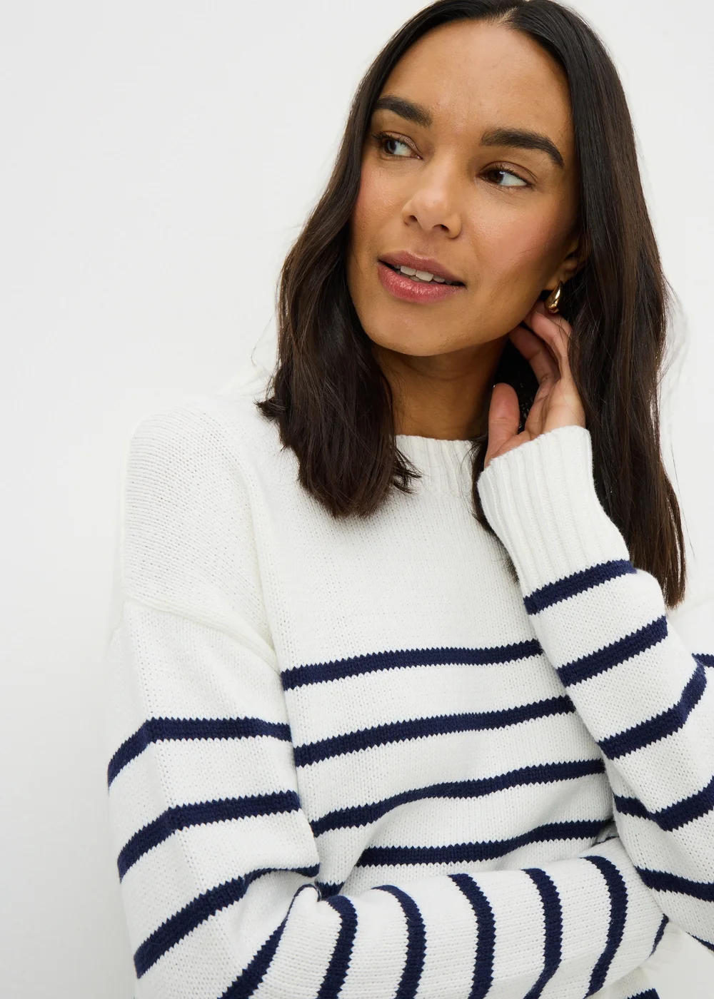 Navy Stripe Rib Hem Jumper - XS Image 3