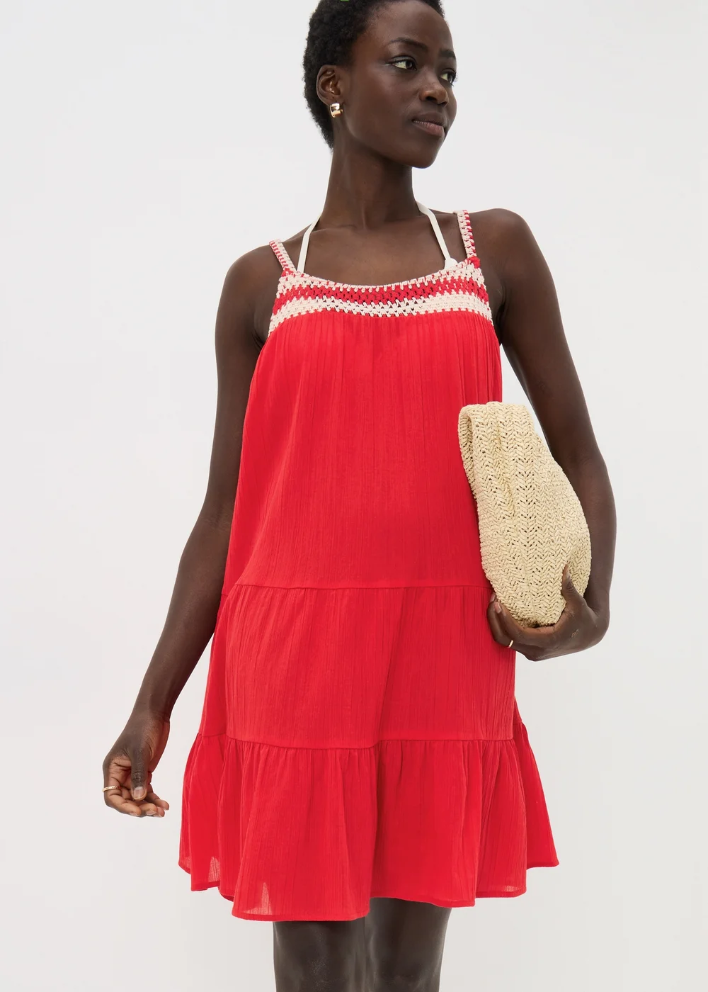 Red Crochet Trim Tiered Beach Dress - XL | Matalan Red Crochet Trim Tiered Beach Dress - XL | Matalan