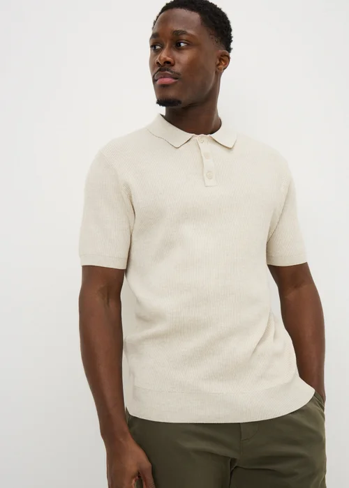 Cream Ribbed Polo Top - XL Image 1