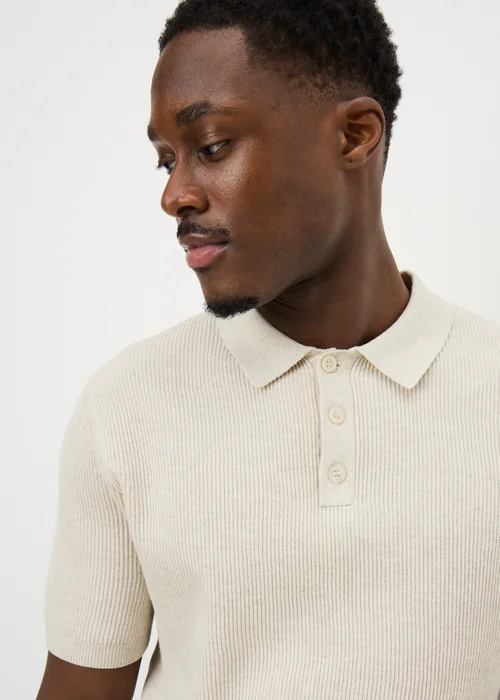 Cream Ribbed Polo Top - XL Image 3