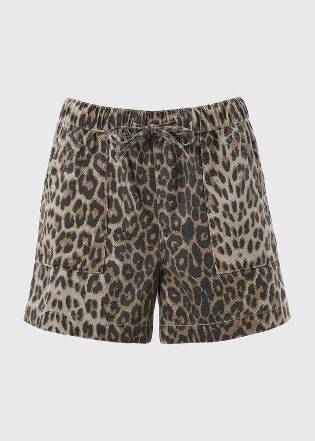 Brown Leopard Print Comfort Utility Shorts
