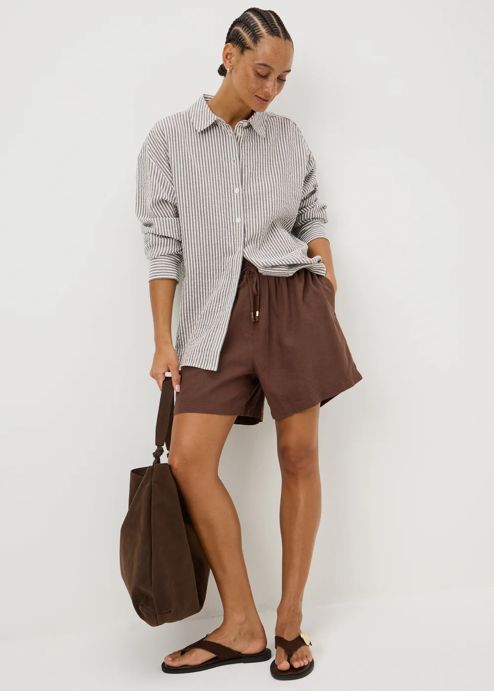 Chocolate Brown Linen Blend Co Ord Shorts - 8 Image 1
