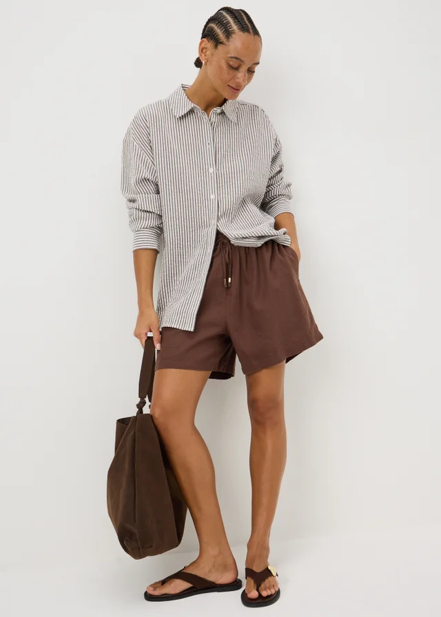 Chocolate Brown Linen Blend Co Ord Shorts