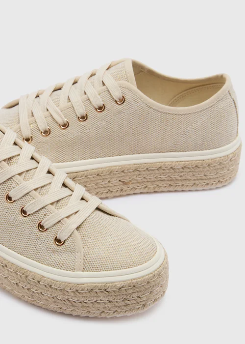 Gold Linen Platform Lace Up Espadrilles - 3 Image 2