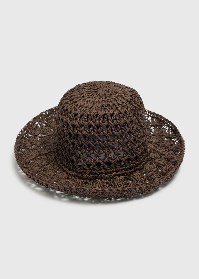 Chocolate Brown Straw Bucket Hat
