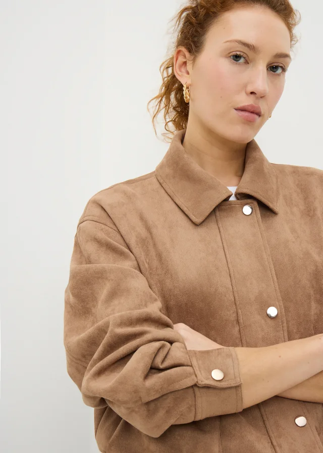 Tan Faux Suede Utility Jacket