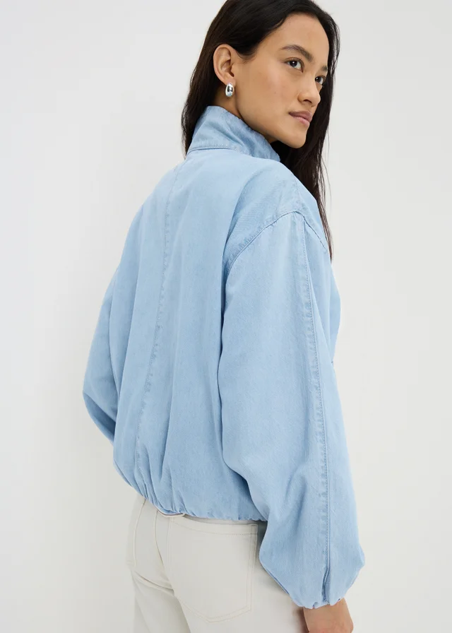 Blue Denim Funnel Neck Utility Jacket