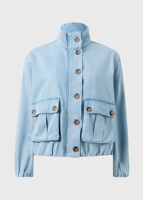 Blue Denim Funnel Neck Utility Jacket - S Image 4