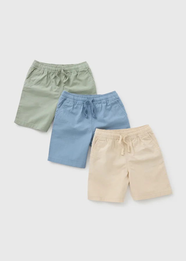 3 Pack Boys Multicolour Linen Look Shorts (1-7yrs)