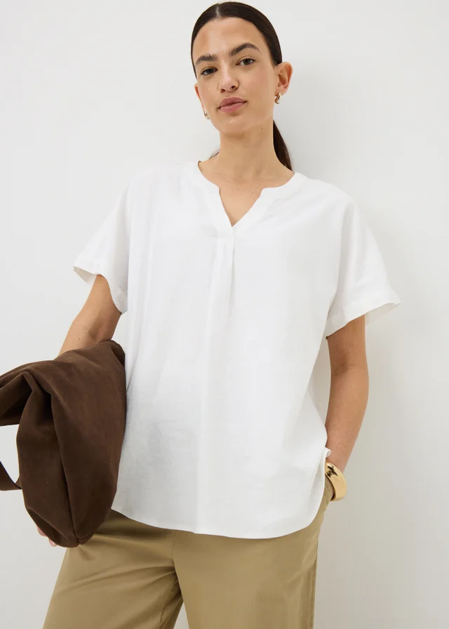White Linen Rich Popover Short Sleeve Shirt