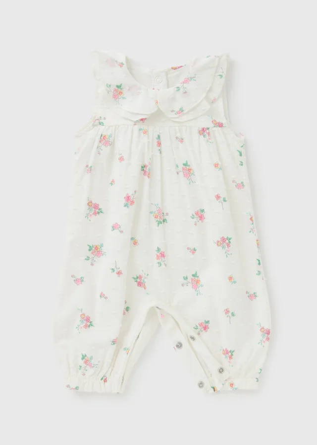 Baby Cream Floral Collared Dungaree (Newborn-12mths)