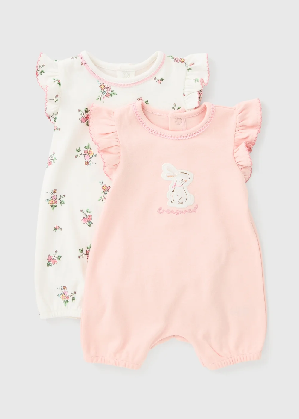 2 Pack Baby Pink Floral Frill Rompers (Newborn-12tmhs) - First Size Image 1