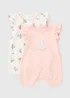 2 Pack Baby Pink Floral Frill Rompers (Newborn-12tmhs) - First Size Image 1