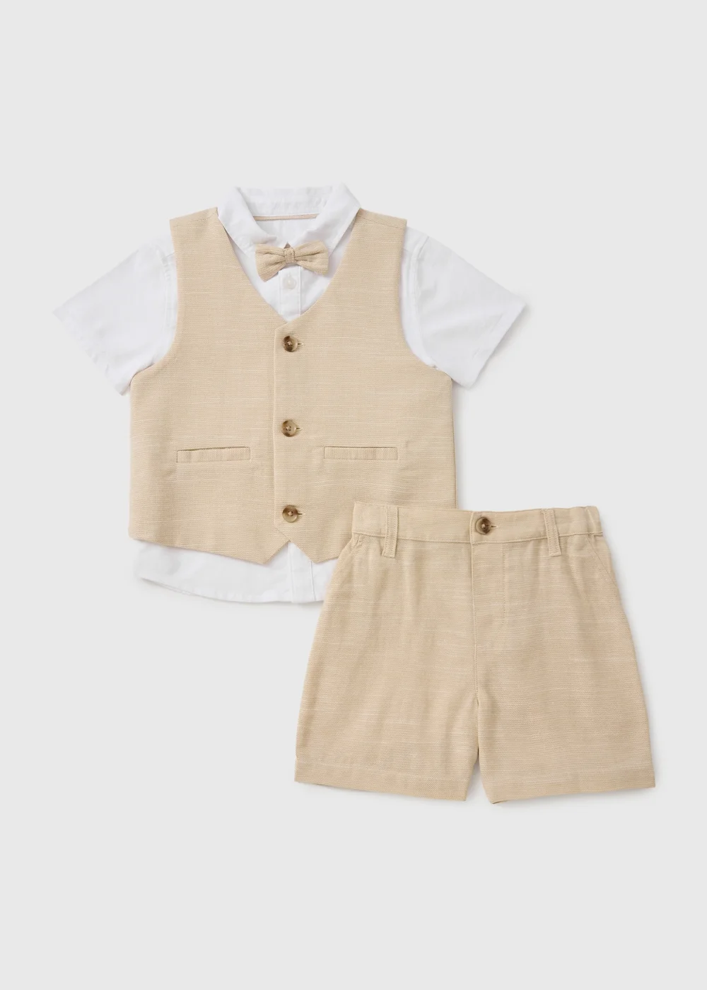 3 Piece Boys Stone Bow Tie Formal Top & Short Set (1-7yrs) - 1-1.5 Yrs Image 1