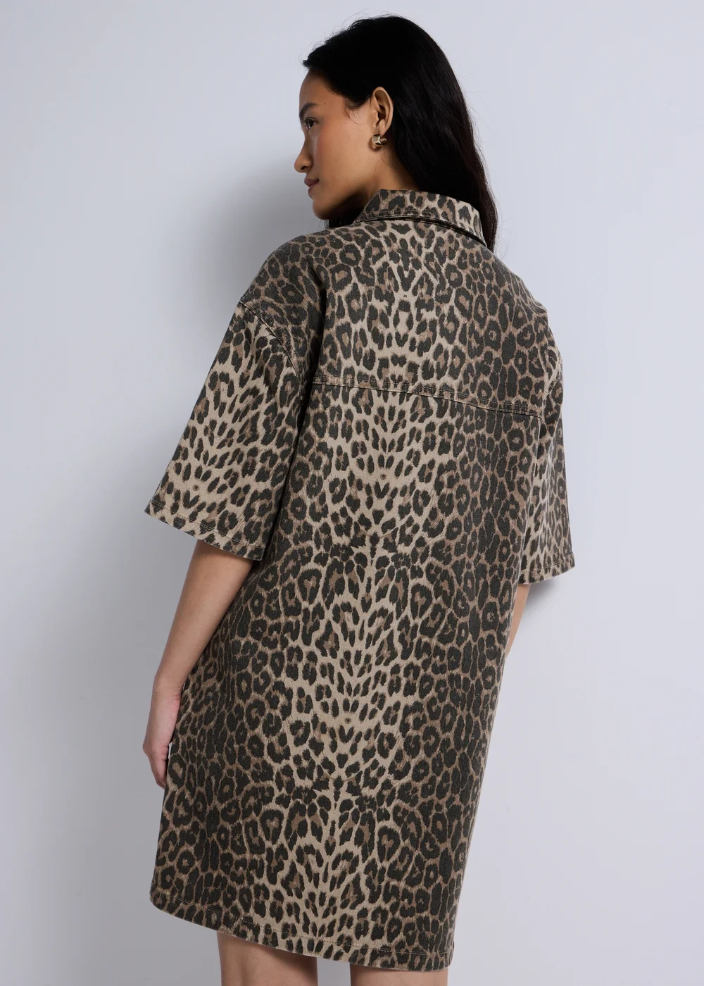 Brown Leopard Print Denim Mini Shirt Dress - 8 Brown Leopard Print Denim Mini Shirt Dress - 8