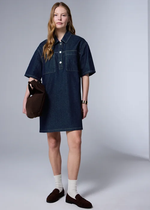 Denim Pocket Mini Dress - 8 Image 2