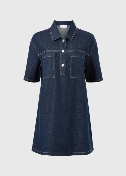 Denim Pocket Mini Dress - 8 Image 5
