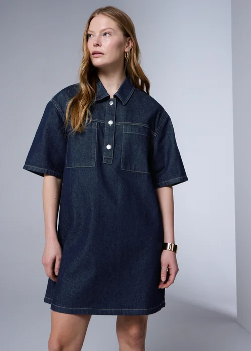 Denim Pocket Mini Dress - 8 Image 3