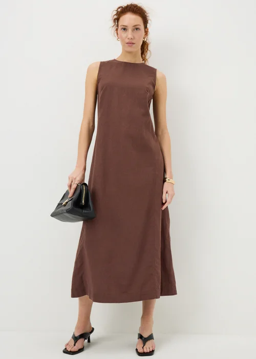 Brown Linen Rich Midi Shift Dress - 8 Image 1