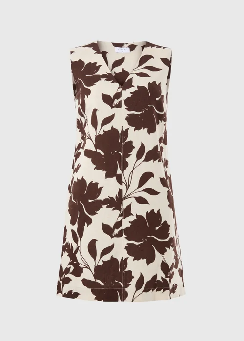Brown Floral Linen Rich Mini Shift Dress - 14 Image 4