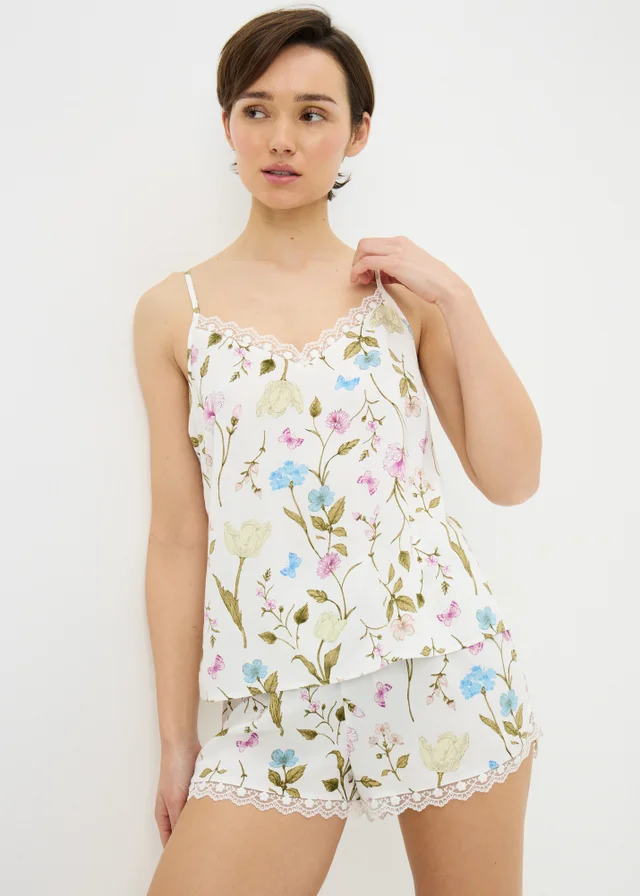 Cream Floral Cami Short Pyjama Set