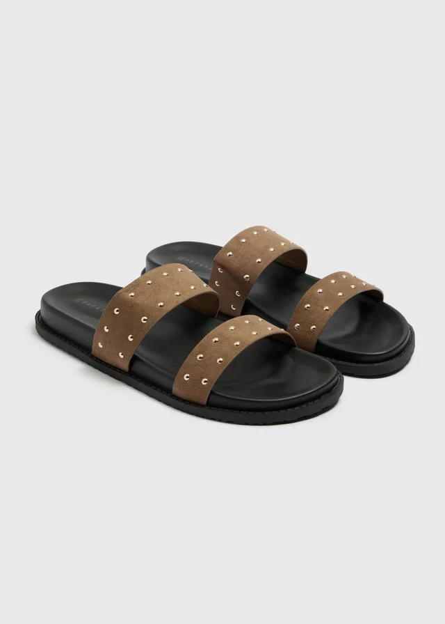 Taupe Faux Suede Stud Footbed Sandals