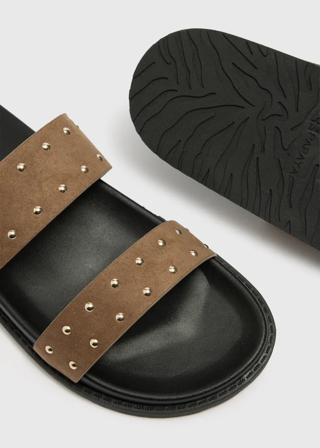 Taupe Faux Suede Stud Footbed Sandals