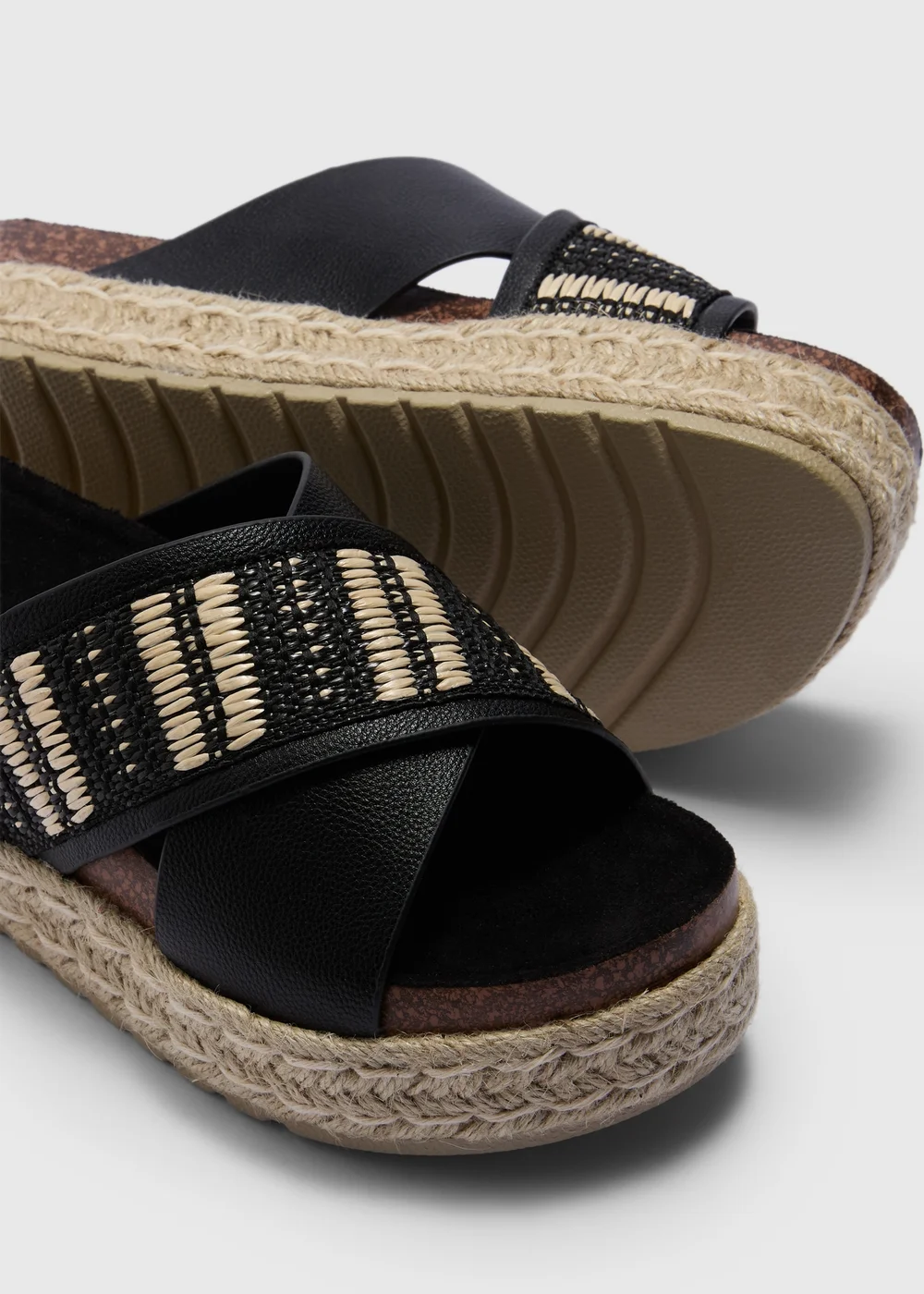 Black Cross Strap Espadrille Platform Sandals - 3 Image 2